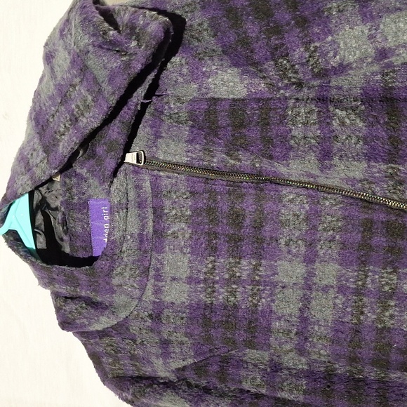 Plaid Pea Coat, Purple Grey With Hood, Madden Girl, Sz 12, NWOT - Picture 2 of 16